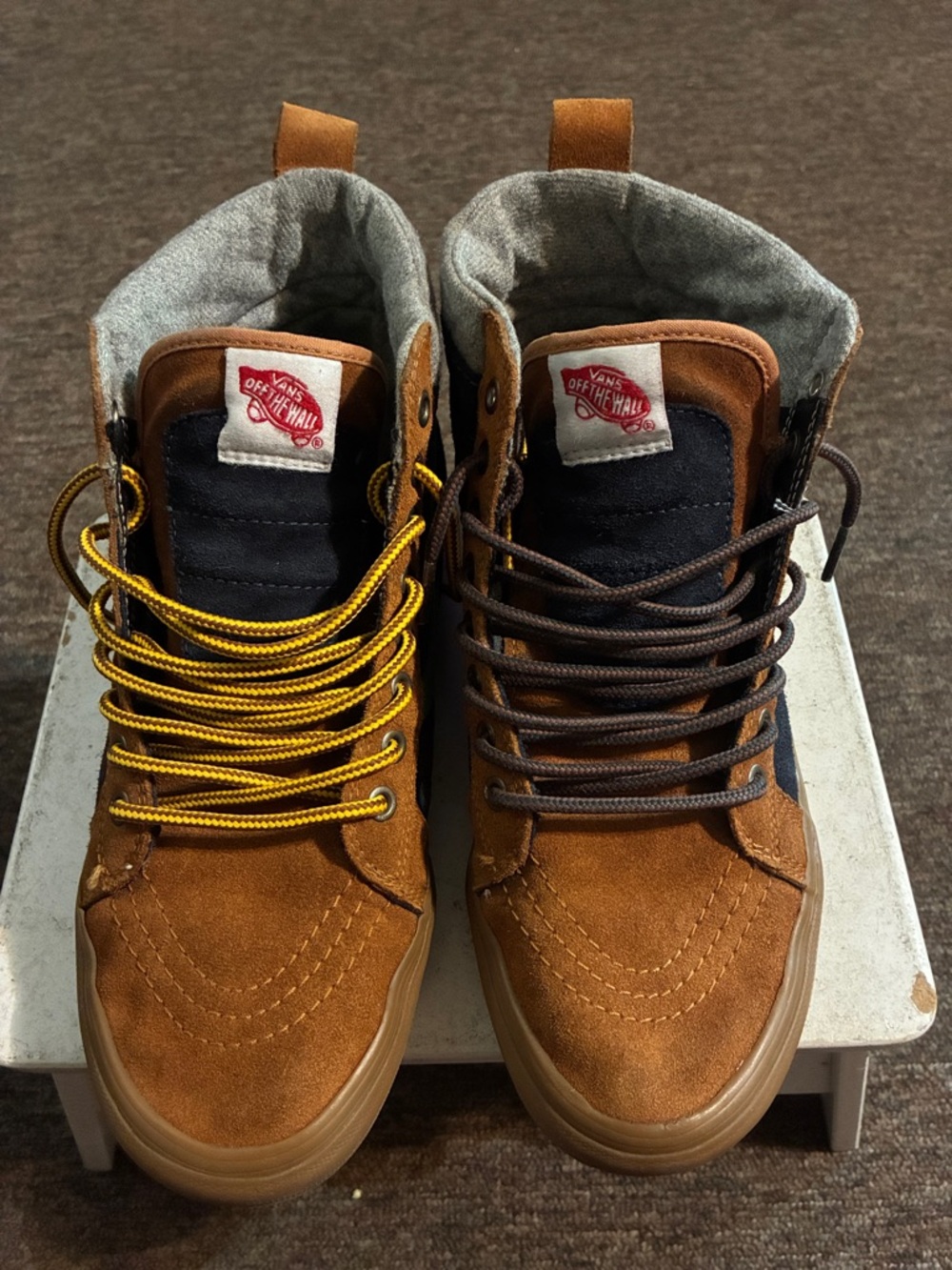 Vans Men's Tan Suede High-Top Sneakers with Navy Panels